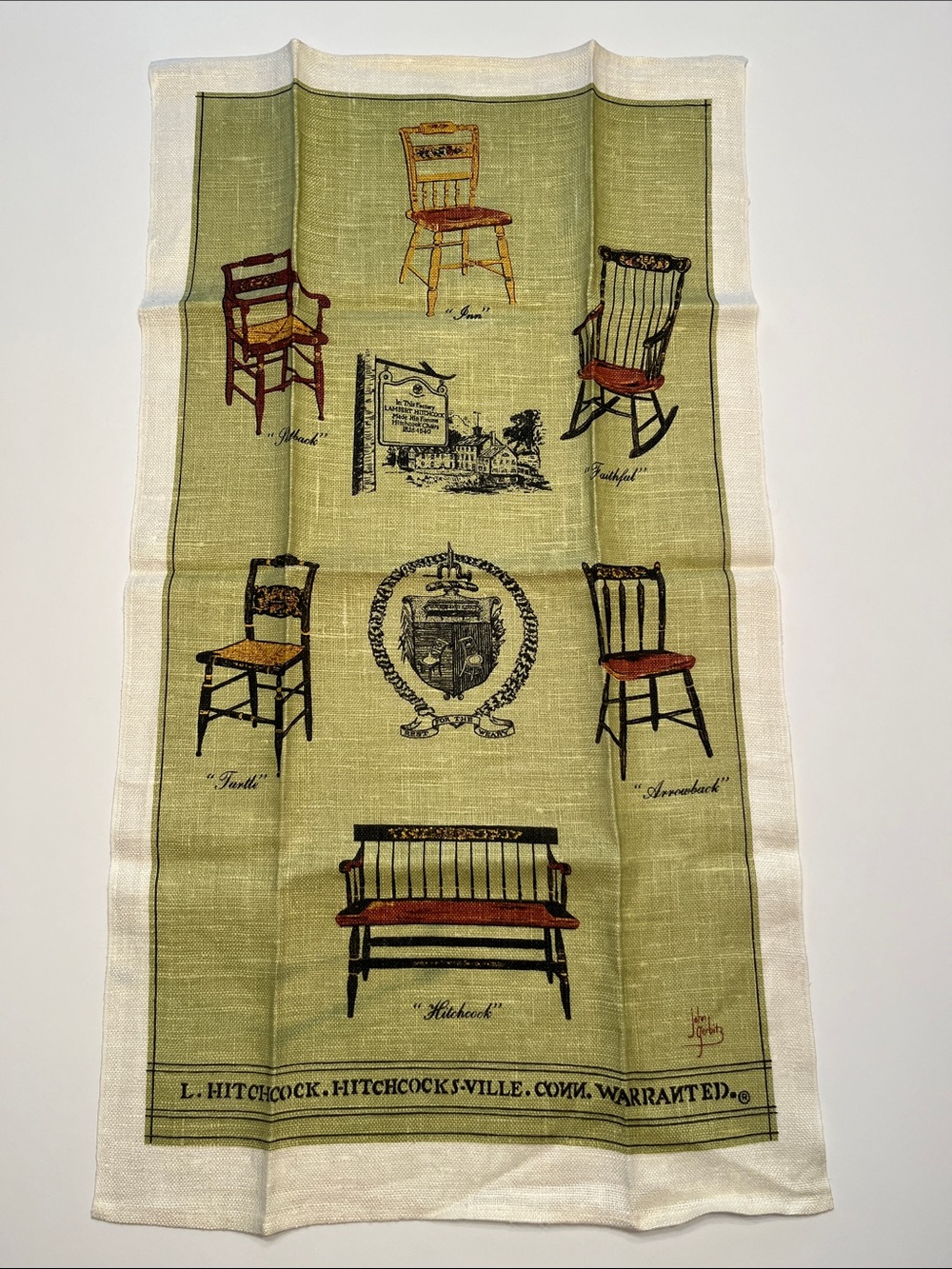 Vintage Hitchcock Chairs Tea Towel Kitchen Linen Cotton Americana Decor Motifs